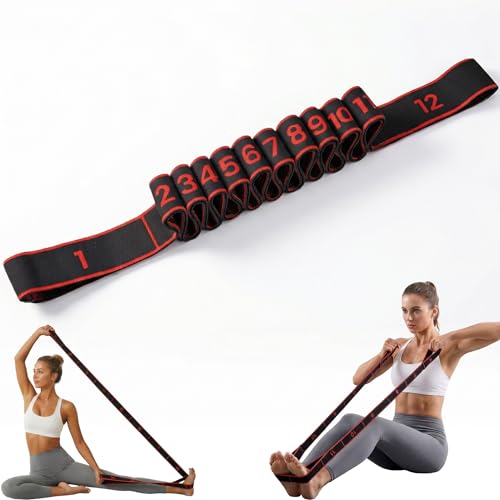 Resistance Bands for Working Out, Numbered Fabric Exercise Bands for Women Men, Non-Slip Stretching Strap with Loops for Yoga, Pilates, Physical Therapy,Dance, Home Workout Equipment - color: Red, size: 12 Loops