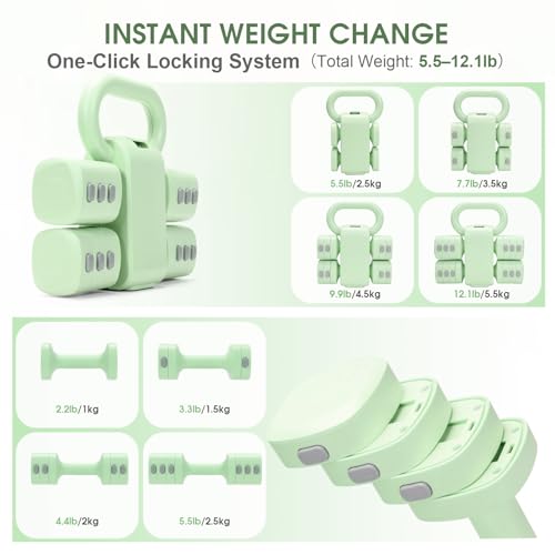 Adjustable 2-in-1 Convertible Kettlebell & Dumbbells - color: Green