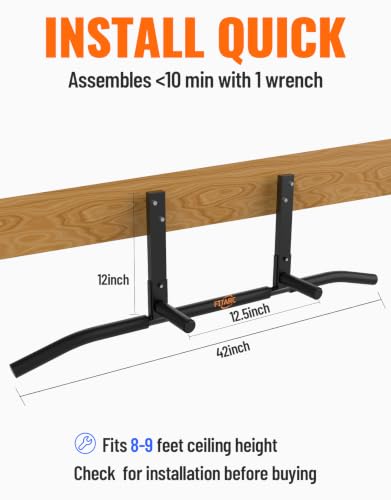 Fitarc Joist Mount Pull Up Bar, Wall Mount Pull Up Bar for Home Gym - color: Joist Mounted for 8-9ft Beams, Standard Grip