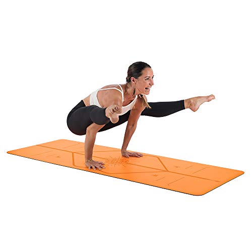 Liforme Travel Yoga mat – Patented Alignment System, Warrior-Like Grip, Non-Slip, Eco-Friendly, Ultra-Lightweight and Sweat Resistant, Made with Natural Rubber - color: Orange