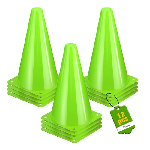 12pcs Cones 9 Inch Soccer Cones and Plastic Traffic Cones, Durable Cones for Sports Training, Ideal for Soccer, Basketball, Football, Skating, and Agility Drills Practice - color: green