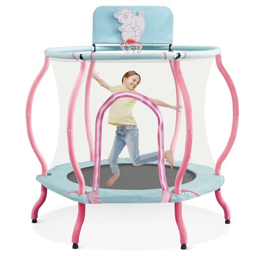 Trampoline, Portable Fitness Foldable Trampoline in-Home Mini Rebounder with Adjustable Handle, Exercise Trampoline for Kid/Adults, 40" Max Load 330lbs (Enclosure, Pink)