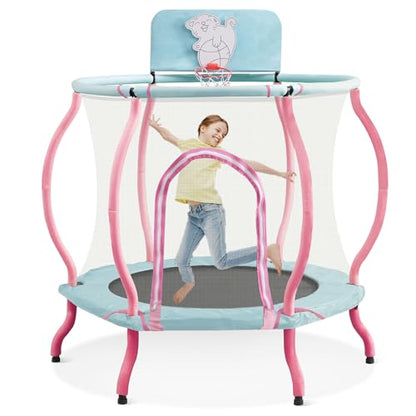 Trampoline, Portable Fitness Foldable Trampoline in-Home Mini Rebounder with Adjustable Handle, Exercise Trampoline for Kid/Adults, 40" Max Load 330lbs (Enclosure, Pink)