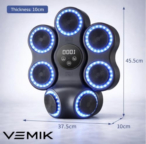 Smart Music Boxing Machine 4 in 1 with LED Punch Targets, Wall Mounted Reaction Trainer Bundle with Boxing Ball Headband, MMA Gloves & Hand Grip Strengthener for Home Fitness Training