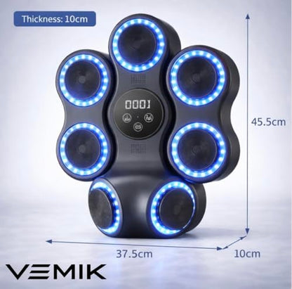 Smart Music Boxing Machine 4 in 1 with LED Punch Targets, Wall Mounted Reaction Trainer Bundle with Boxing Ball Headband, MMA Gloves & Hand Grip Strengthener for Home Fitness Training