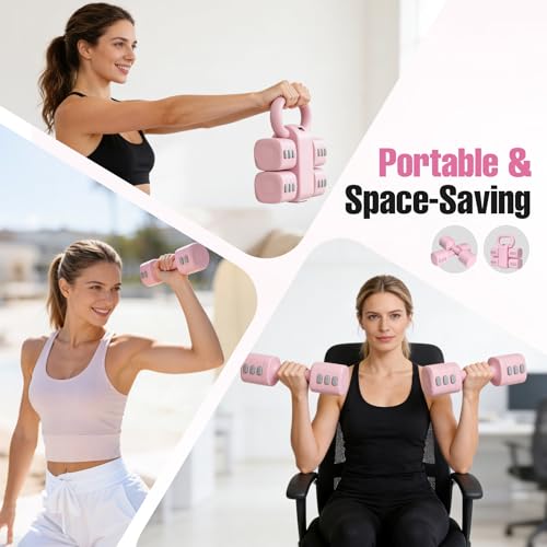 REDCAMP 2-IN-1 Adjustable Dumbbell & Kettlebell Set, 4-Levels Hand Weights (2.2/3.3/4.4/5.5 Lbs Each) Dumbbells Set for Progressive Strength Training, Home Gym Fitness Equipment for Women