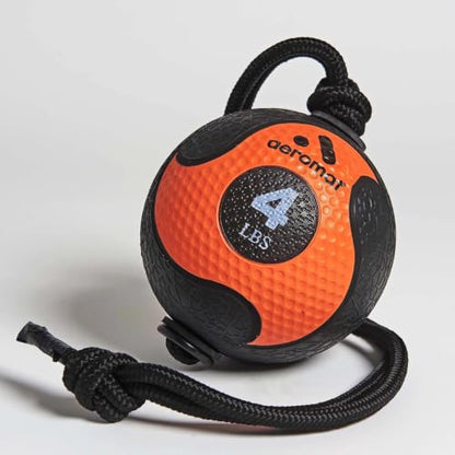 Aeromat Elite Power Rope Medicine Ball for Core Strength/Rotational Movements Training - style: 4 lbs - Black/Orange