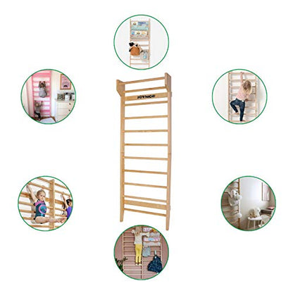 JOYMOR Gymnastics Wood Stall Bar, Multi-use Swedish Ladder- Wall Mounted Pull Up Bar-Physical Therapy for Stretching and Various Exercises,Indoor Home Gym Workout Yoga