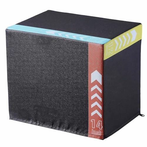 Plyometric Jump Box 3-in-1, 16/14/12 Inch, Cotton Plyo Box for Fitness, Agility Training, Step-Up Platform, Home Gym, Black