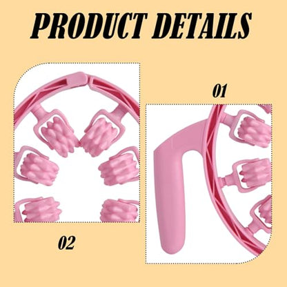 8 Wheel Roller Fascia Massage Tool 360° Deep Tissue Massage Leg Clamp Handheld Leg Roller for Calves, Neck, Indoor, Pink