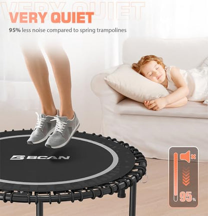 BCAN Adult Mini Trampoline, 40" Fitness Trampoline with Bungees, U Shape Adjustable Foam Handle, Stable & Quiet, Indoor Outdoor Workout-Silver
