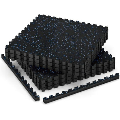 AIRHOP 1'' Ultra-Thick 24 Sq Ft Rubber Top Gym Flooring for Home Gym, 6 Tiles High Density EVA Foam Exercise Mats, Interlocking Puzzle Mats for Home Workout, Floor & Equipment Protection, Black/Blue