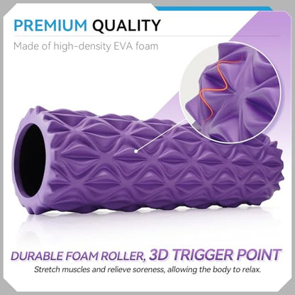 Foam Roller - 15 inch Deep Tissue Massager for Muscle Massage, Myofascial Trigger Point Release, Exercise, Yoga, Pilates & Stretching(Purple) - color: Purple