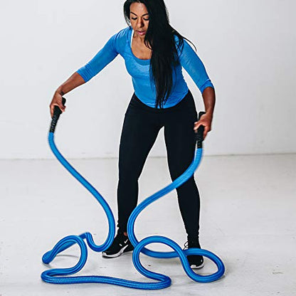 HYPERWEAR Hyper Rope Weighted Short Battle Rope 25 ft / 19 lb – Blue - size: 25 ft (19 lb) Blue