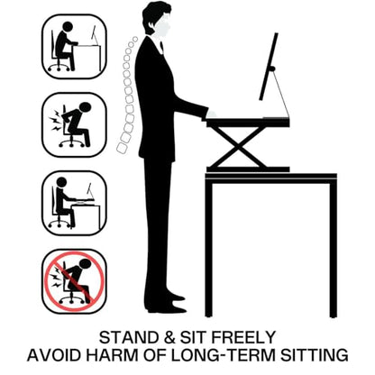 Adjustable Standing Desk Converter – 37" Wide, for Two Monitors with Keyboard Tray, Manual Gas Spring Sit Stand Desk Converter Lifts to 18.5", Black
