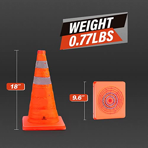 RoadHero 18 Inch 4 Pack Collapsible Traffic Safety Cones, Multi Purpose Pop-up Cones with Reflective Collar for Road Safety, Orange Cones for Driving Training, Parking Lots - size: 18 Inch