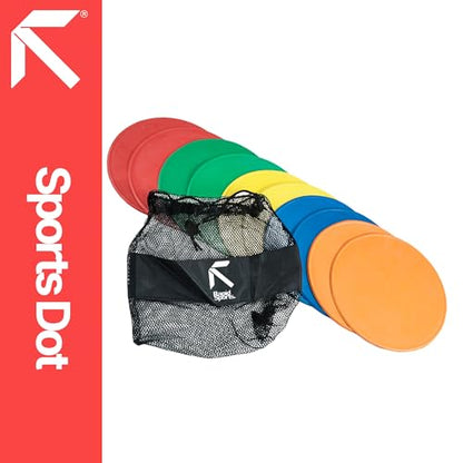 Fitness Health Flat Set of 10 Round Disc Markers - Strong, Durable & Thick Rubber Discs - 21cm Multi-Coloured Discs - Non-Slip Spot Markers for Outdoor, Indoor Use - Suitable for Hard, Soft Surfaces