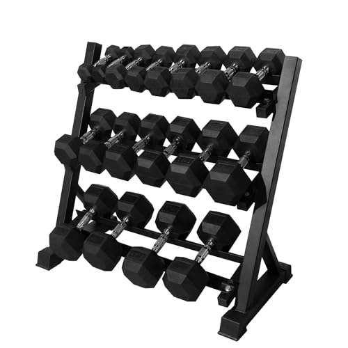RitFit Rubber Hex Dumbbell Set with Storage Weight Rack - style: 450 LBS (5-45LB)