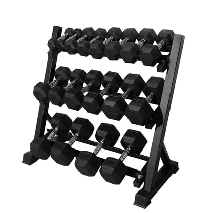 RitFit Rubber Hex Dumbbell Set with Storage Weight Rack - style: 450 LBS (5-45LB)