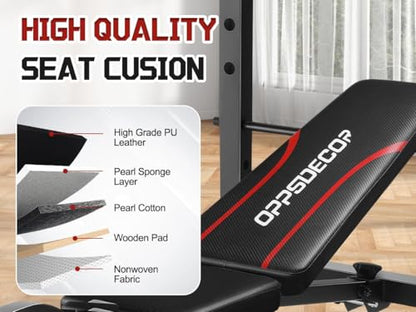 OPPSDECOR Foldable Weight Bench Set with Squat Rack and Preacher Curl Pad - color: Onyx