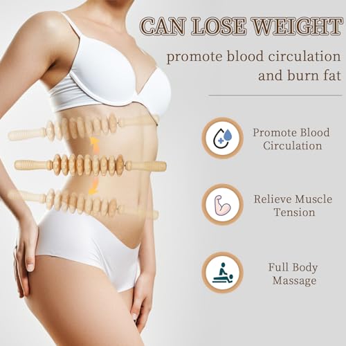 Liitrton Manual Wooden Fascia Massage Roller Trigger Points for Release Cellulite Sore Muscle Blasting (Straight-9-Wheel) - color: Straight-9-wheel