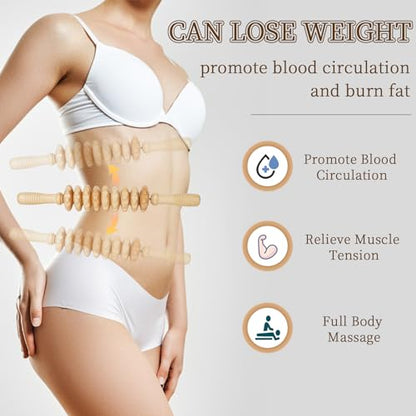 Liitrton Manual Wooden Fascia Massage Roller Trigger Points for Release Cellulite Sore Muscle Blasting (Straight-9-Wheel) - color: Straight-9-wheel