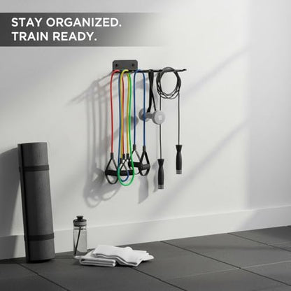 Wall-Mounted Iron Rack for Resistance Bands, Space-Saving Home Gym Organizer with Hooks for Fitness Accessories