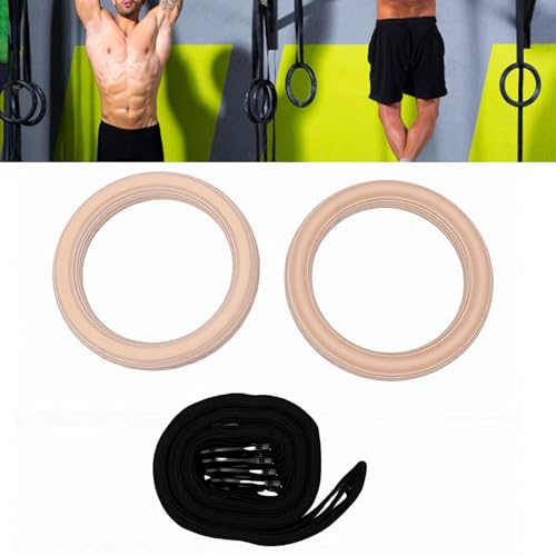 2PCS Gymnastics Rings, Wooden Exercise Rings with Adjustable Straps for Upper Body Home Gym Strength Training