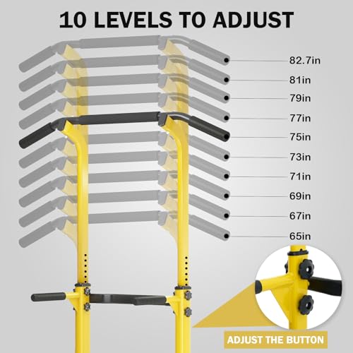 SogesPower Power Tower Dip Station Pull Up Bar for Home Gym Adjustable Height Strength Training Workout Equipment,Pull Up Bar Station - color: Yellow
