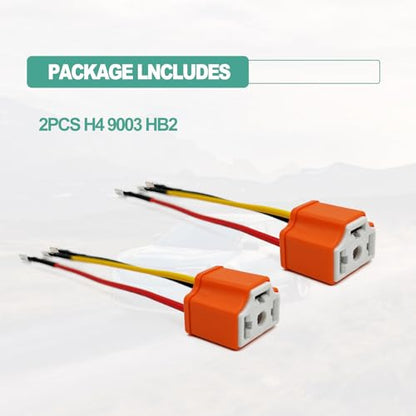 2Pcs Ceramic H4 9003 HB2 Headlamp Connector, H4 Head Light Relay Harness Kit, Compatible with Car Truck Boat Marine Head Light Fog Light, Fix Un-Standard H4 Plug Pins, Orange - color: Orange