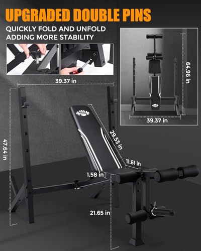 ANCHEER 900LBS Weight Bench Set with Barbell Rack, Heavy Duty Bench Press Set with Leg Extension and Leg Curl, Foldable Workout Benches for Home Gym with J Hooks & Olympic Sleeves (US Stock) - color: White