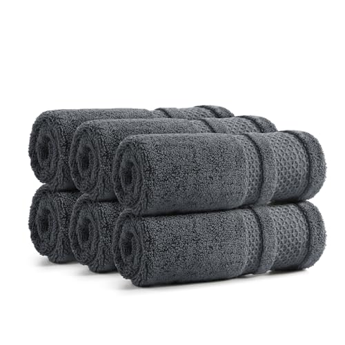 REDKISS Luxury Washcloths for Showering, 13x13 inch, 100% Cotton Premium Wash Cloths Set of 6, Super Soft and Highly Absorbent Face Towels for Bathroom, Spa, Gym and Hotel, Blue Gray