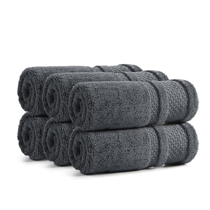 REDKISS Luxury Washcloths for Showering, 13x13 inch, 100% Cotton Premium Wash Cloths Set of 6, Super Soft and Highly Absorbent Face Towels for Bathroom, Spa, Gym and Hotel, Blue Gray