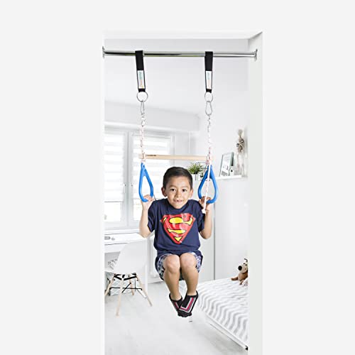 Doorway Swing Kit fr Kids - Doorway Gym with Trapeze Bar Combo, Gymnastic Rings, Rope Ladder & Classic Belt Swing