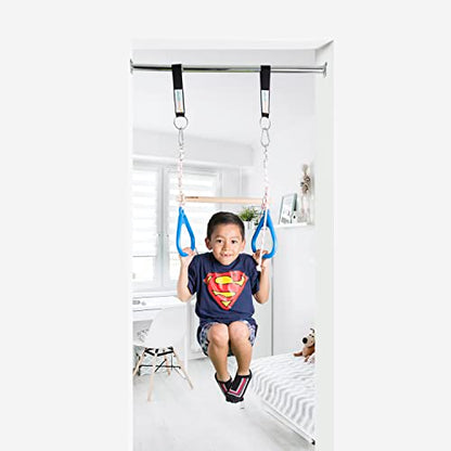 Doorway Swing Kit fr Kids - Doorway Gym with Trapeze Bar Combo, Gymnastic Rings, Rope Ladder & Classic Belt Swing