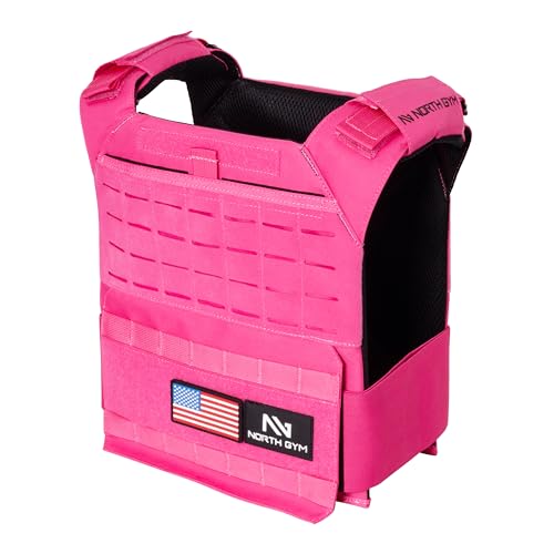 Northgym Adjustable Weighted Vest/Incl. 3D Weight Plates in 14lbs / 20lbs/ 30lbs/ 42.5lbs - Optimized Weight Distribution and with Curved Plates for Running, Functional Training and Working Out - style: Pink 42.5lbs