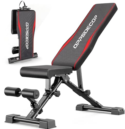 OPPSDECOR Adjustable Weight Bench, 900LBS Foldable Workout Bench with 18.5-Inch Seat Height for Home Gym — 8+4+2 Positions, Flat Incline Decline Bench Press for Dumbbell Strength Training, Compact Storage in Small Spaces