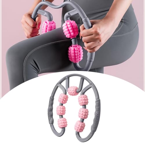Qianly Muscle Roller for Legs Portable 7 Wheel Massage Roller Body Massager with Ergonomic Handles Manual Fitness Equipment for Home, Gray and Pink - color: Gray and Pink