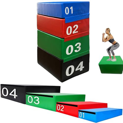 Plyometric Jumping Box Set,4-1 Height-adjustable Soft Foam Stackable Exercise Fitness Gym Plyo Boxes | Premium Stackable Plyo Training Box For Child Home & Commerci(Size:90x55x140cm（35.4x21.6x55in）)