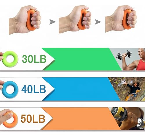 Grip Strength Trainer,Hand Grip Strengthener,Forearm Grip Workout - Grip Trainer Silicone Rings for Rock Climbing, Athletes & Stress Relief & Rehabilitation