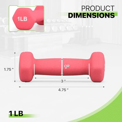 Neoprene Coated Dumbbell Hand Weights Set – 1LB, 2LB, 3LB, 5LB Pairs for Strength Training and Home Workouts, Hex Shape for Stability and Non-Slip Grip