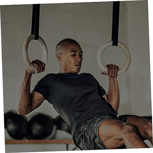 POPETPOP Gymnastic Rings Straps Solid Wood Gym Rings Fitness Equipment for Pull Ups Dips and Strength Training
