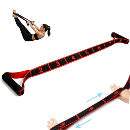 Fitness Resistance Band for Stretching and Yoga, Number Stretch Resistance Band with Clear Markings & Handles, 8-Segment Elastic Pull Rope for Pilates & Full Body Workout, Home Gym Equipment for Women