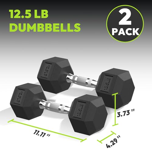 HANDBODE Hex Dumbbell Set, 2.5-65 lb Rubber Encased Exercise & Fitness Dumbbells, Weights Dumbbells Set of 2, Hand Weight for Strength Training - size: 12.5 lb, Pair, style: Chrome Handle