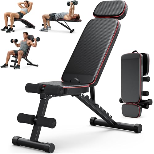XDDIAS Workout Bench, 10 Backrests Adjustable Weight Bench with Extended Headrest, 800LBS Foldable Weight Bench for Home Gym, Incline Decline Flat Bench Compact for Small Space Training - color: Black
