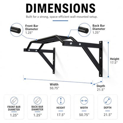 REP Fitness Heavy Duty Pull-Up Bar, Wall Mounted Multi-Grip or Bare Steel Straight Option, Home Gym Exercise Equipment for Chin Training, Garage Strength Workouts, Rings, Straps - style: Multi-Grip Arch