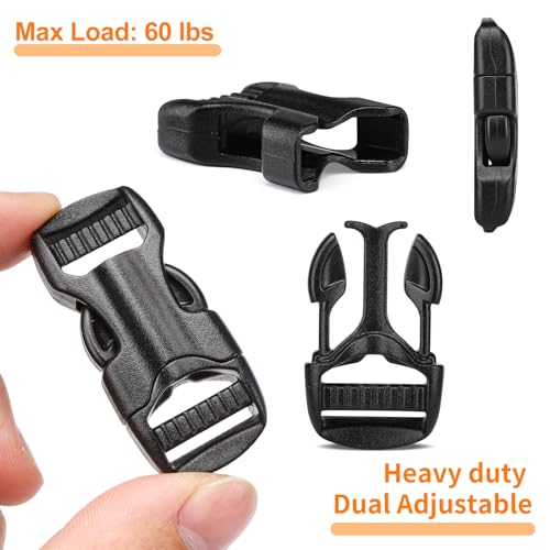 BEYOURD 5/8" Buckle and Strap Set: 6 Yards of Thick Nylon Webbing, 6 Pack Quick Side Release Adjustable Plastic Buckles, 12 Tri-Glide Slide Clips, Black (5/8 Inch Combo Set) - style: 5/8" Combo Set