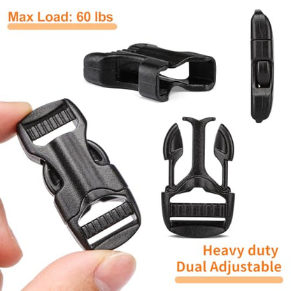 BEYOURD 5/8" Buckle and Strap Set: 6 Yards of Thick Nylon Webbing, 6 Pack Quick Side Release Adjustable Plastic Buckles, 12 Tri-Glide Slide Clips, Black (5/8 Inch Combo Set) - style: 5/8" Combo Set