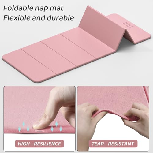 ILILI Foldable Yoga Mat 71 * 24 * 0.3'' - TPE Non-Slip Fitness Mat for Home，Waterproof & Lightweight (2lb) for Home Gym, Pilates & Stretching,Fitness Workouts - color: LIGHT PINK