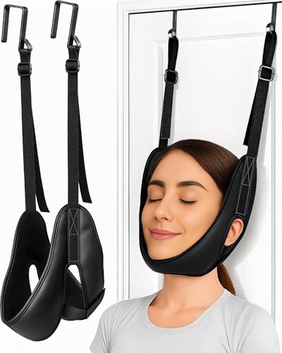 Upgraded Over-The-Door Cervical Neck Traction Device – Portable Adjustable Neck Stretcher for Neck Pain Relief, Spine Alignment & Posture Correction, Home Physical Therapy Kit, 330 lbs Support (Black) - color: Black